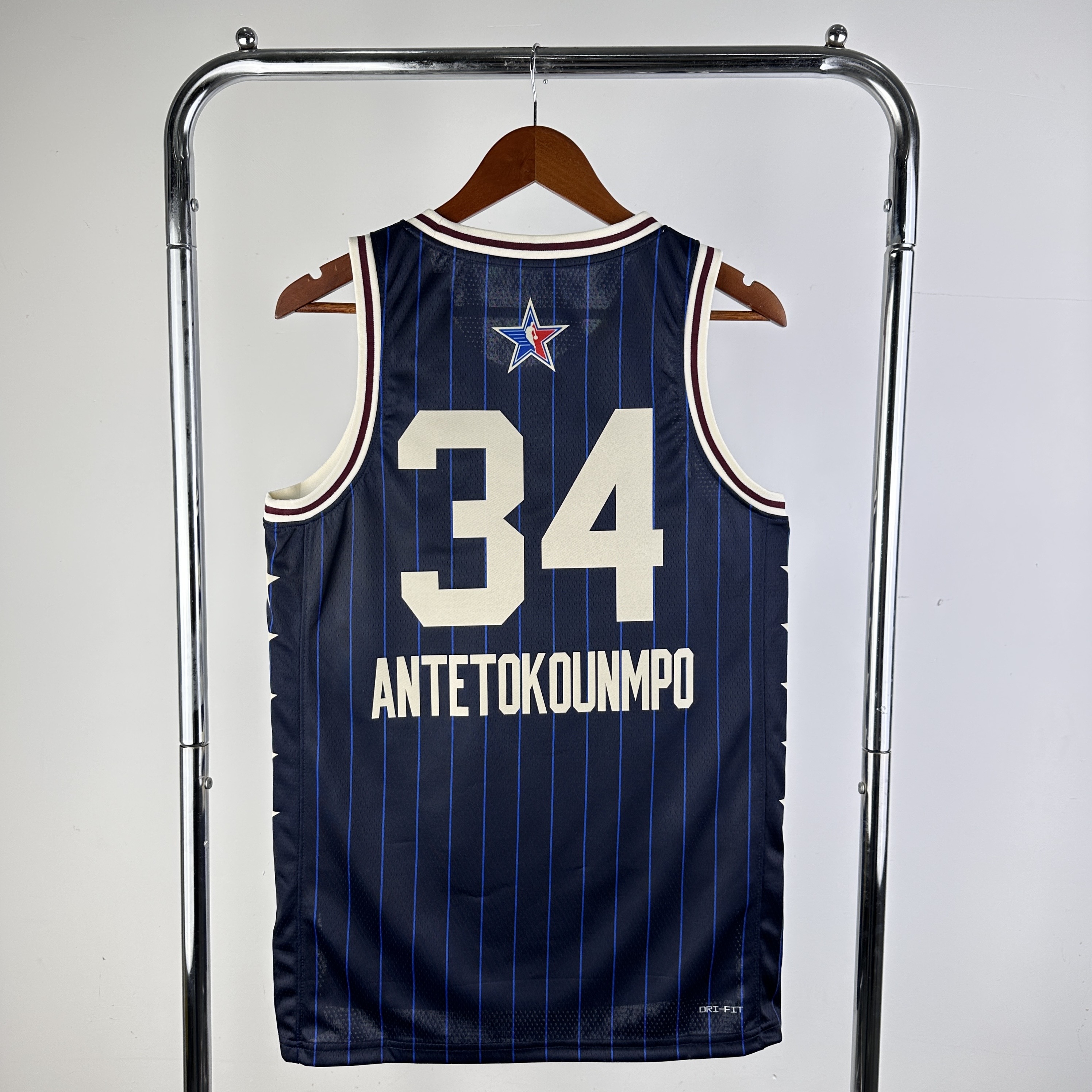 Men Milwaukee Bucks #34 Antetokounmpo Blue Stripe All Star Jordan style 2024 NBA Jersey